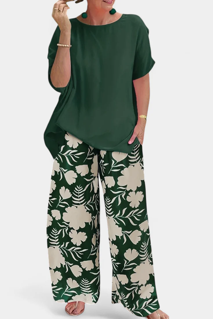 Aivy Conjunto Floral de Dos Piezas con Toque Relajado
