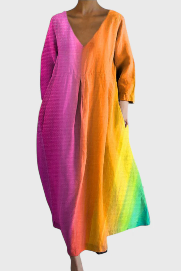 Anne Vestido Largo Colorido con Escote en V - Image 3