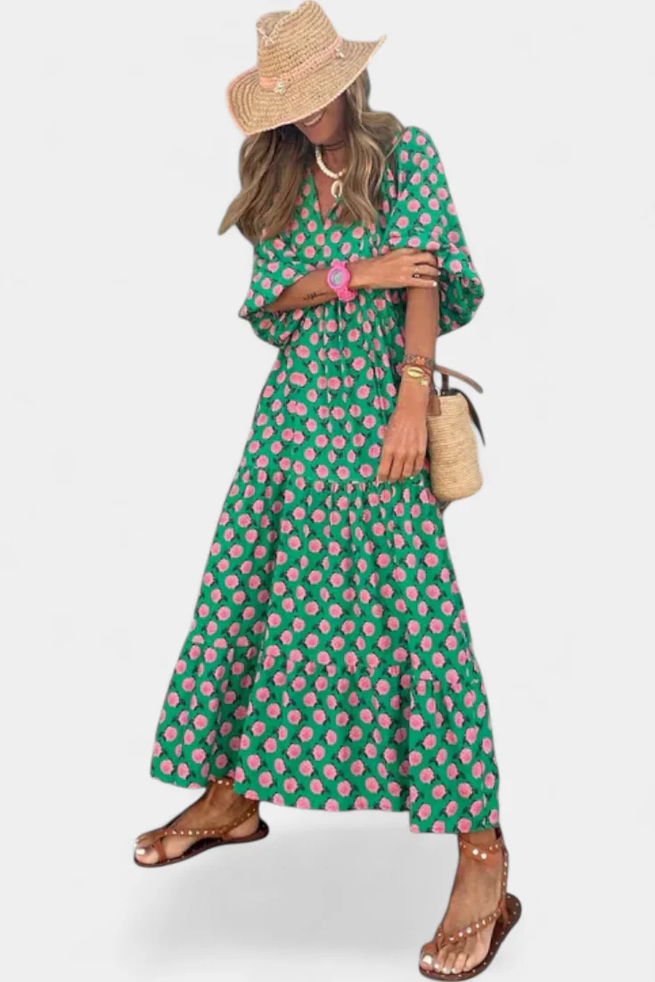 Aroa Vestido Boho con Estampado Artístico y Silueta Fluida