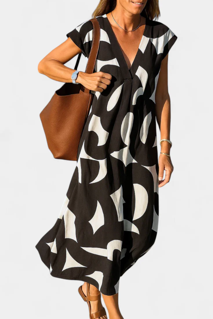 Asela Vestido Casual con Escote en V y Estampado Mixi - Image 2