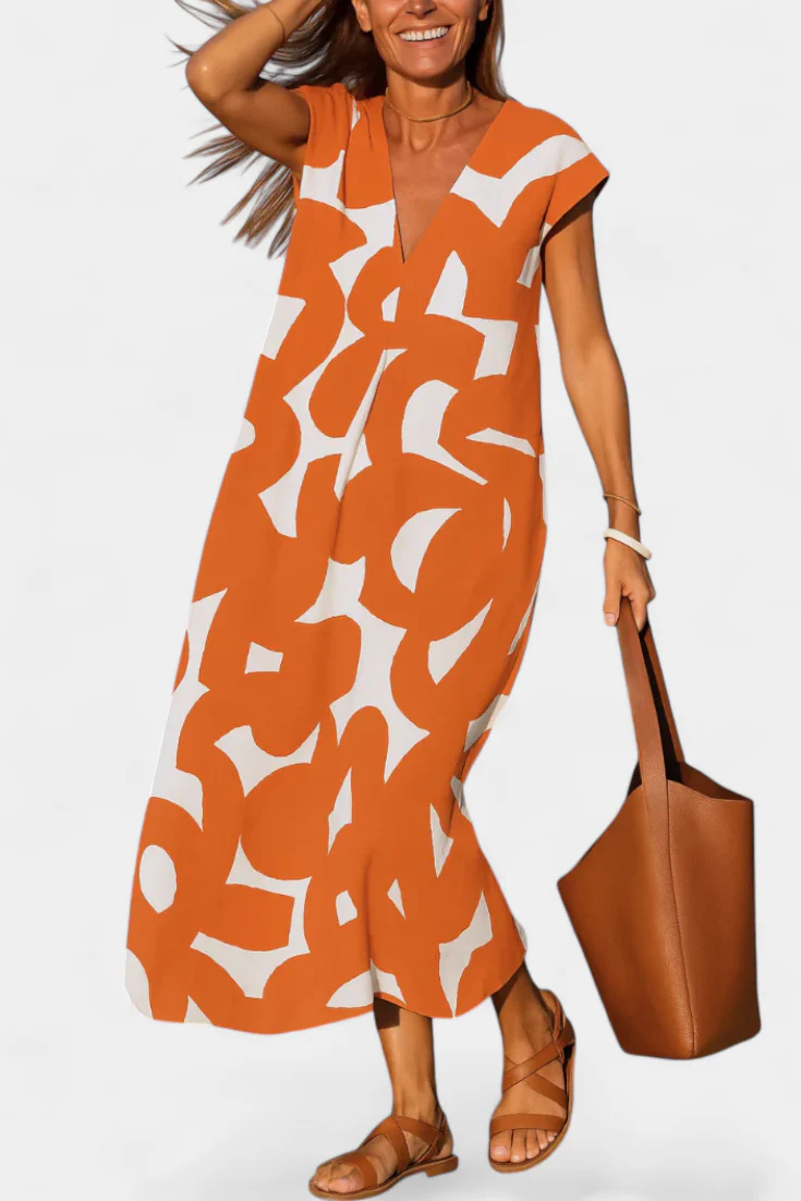 Asela Vestido Casual con Escote en V y Estampado Mixi - Image 6