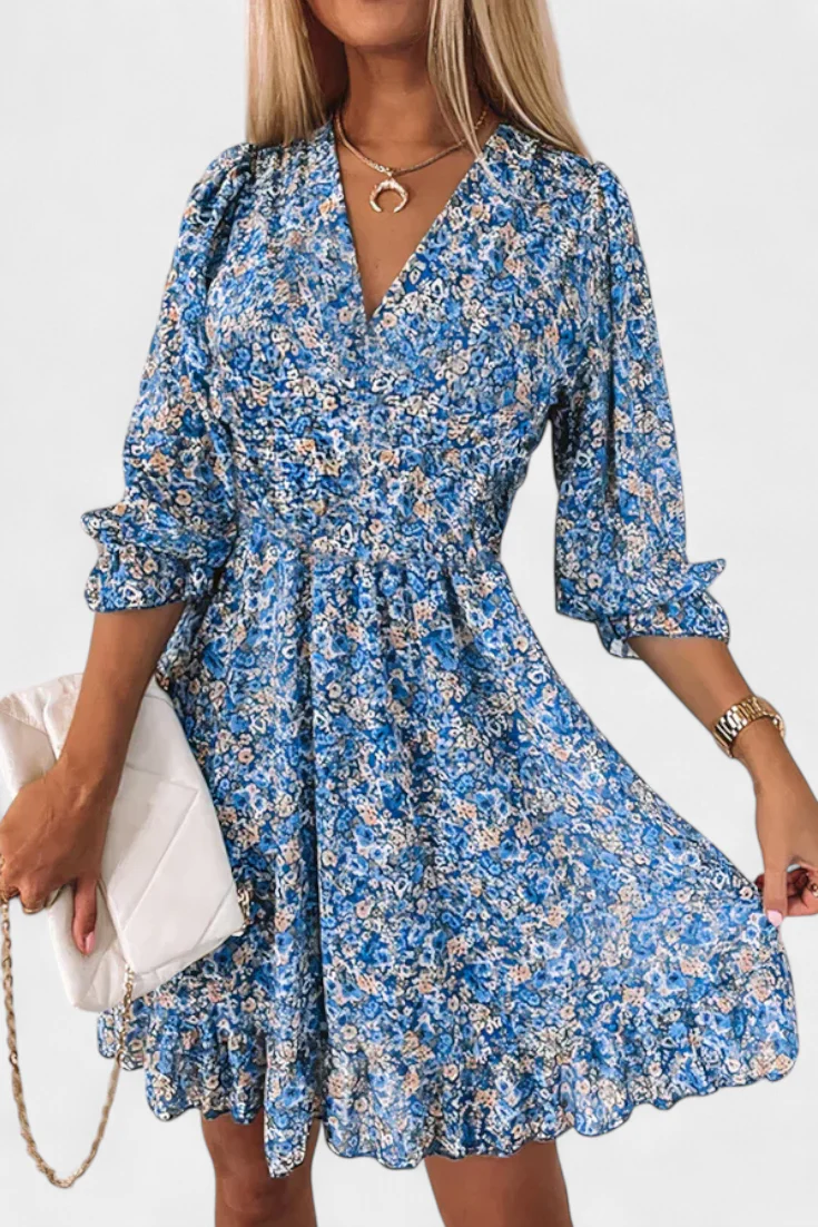Benicia Vestido Floral de Manga Abullonada con Dobladillo Juguetón - Image 10