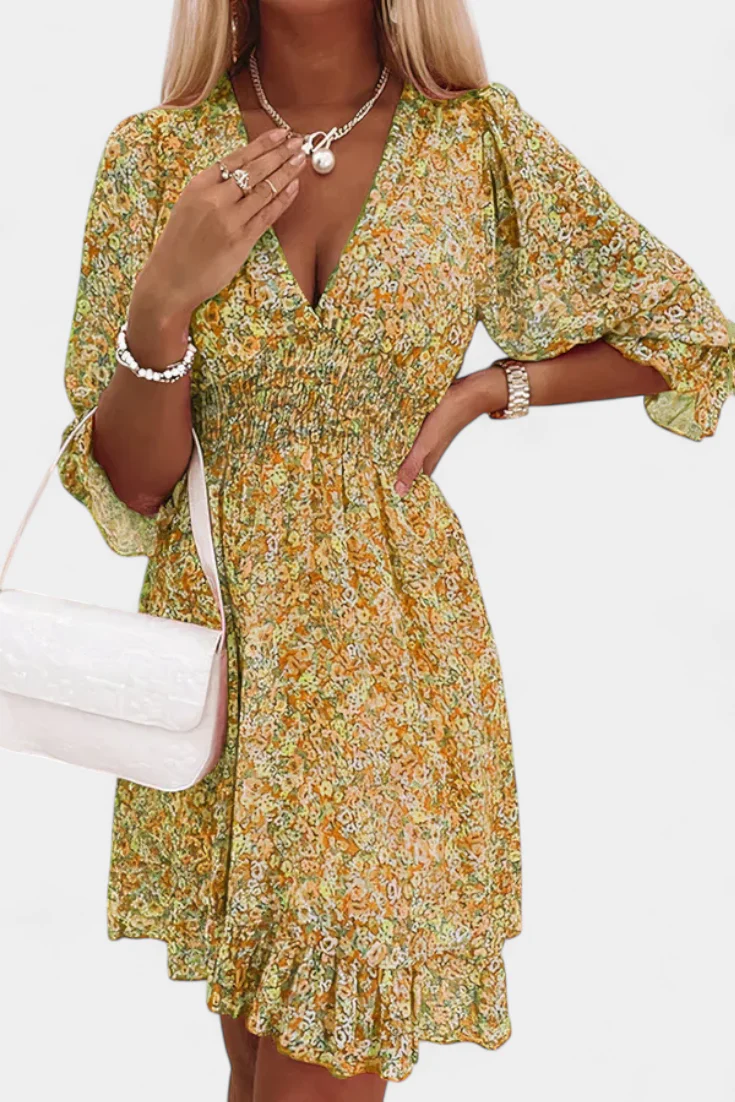 Benicia Vestido Floral de Manga Abullonada con Dobladillo Juguetón - Image 12