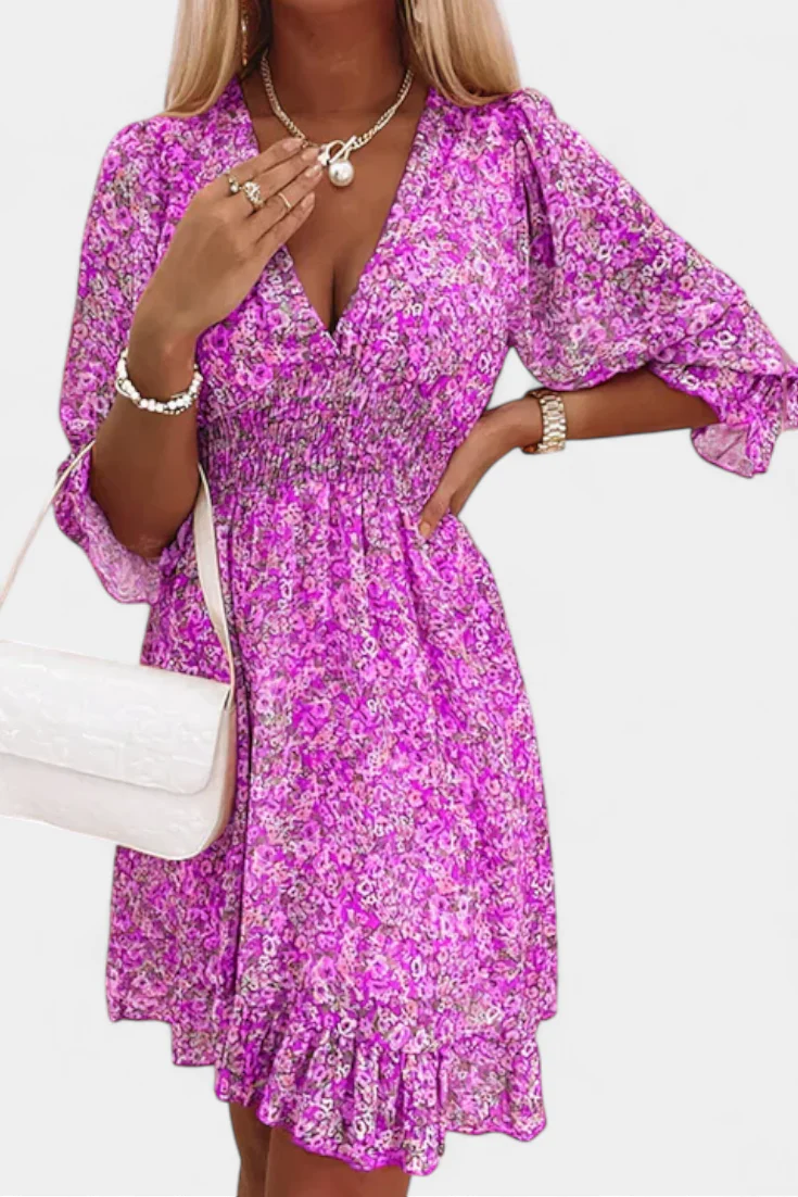 Benicia Vestido Floral de Manga Abullonada con Dobladillo Juguetón - Image 13