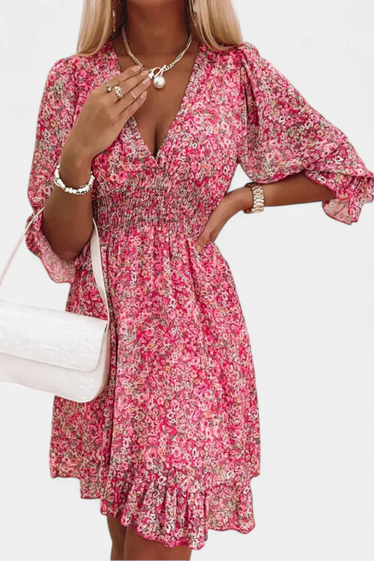 Benicia Vestido Floral de Manga Abullonada con Dobladillo Juguetón - Image 3
