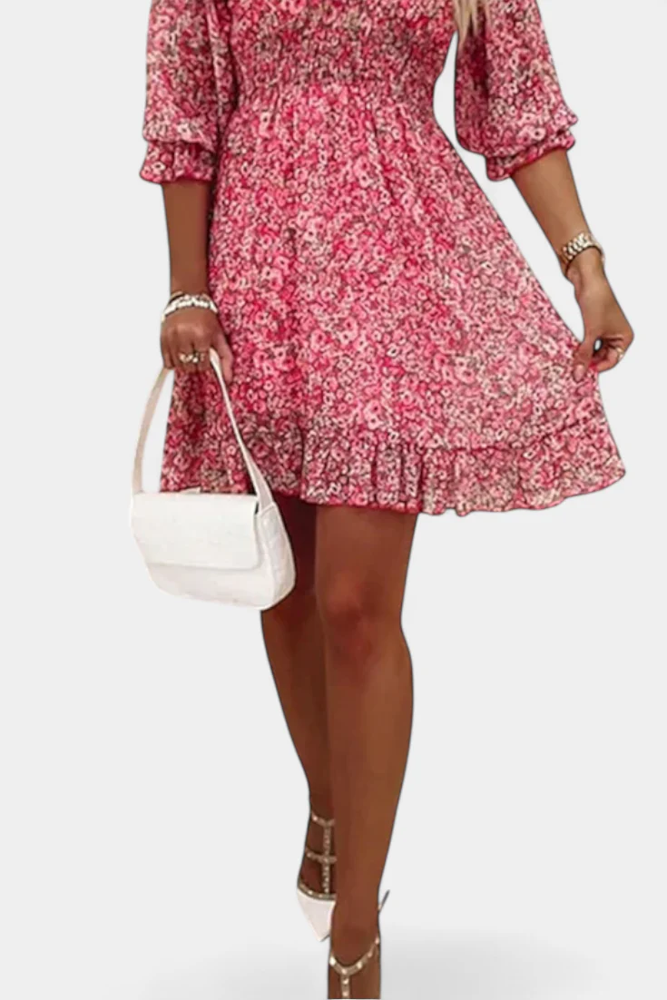 Benicia Vestido Floral de Manga Abullonada con Dobladillo Juguetón - Image 6