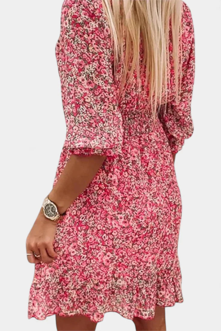 Benicia Vestido Floral de Manga Abullonada con Dobladillo Juguetón - Image 7