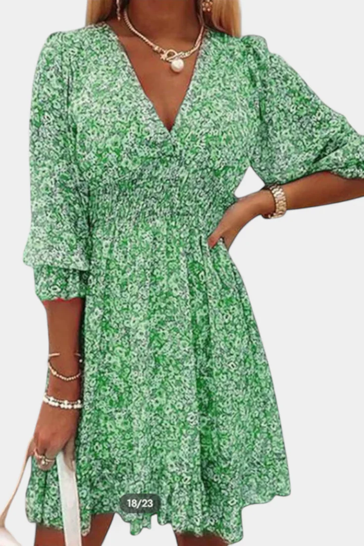 Benicia Vestido Floral de Manga Abullonada con Dobladillo Juguetón - Image 9