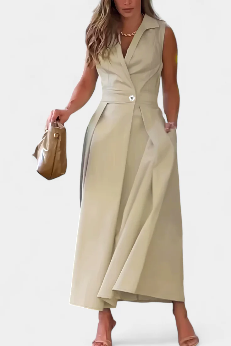 Beverly Vestido Blazer Sin Mangas con Corte A y Botones