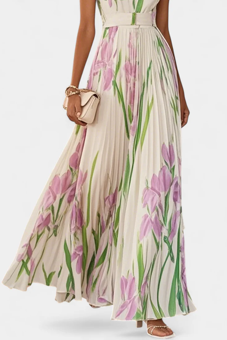 Calanthe Vestido Largo Floral Plisado con Escote Cuadrado - Image 3
