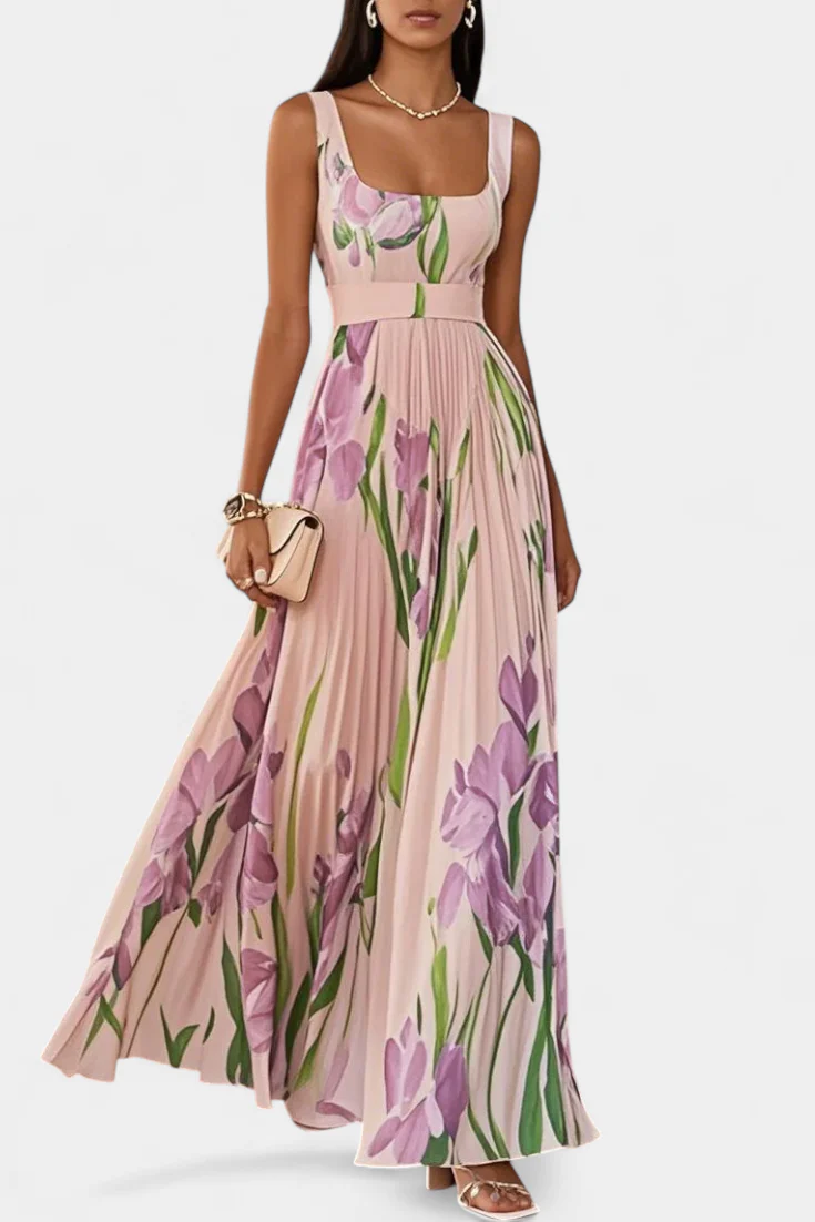 Calanthe Vestido Largo Floral Plisado con Escote Cuadrado - Image 7