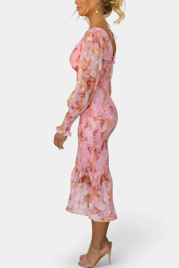 Carly Vestido Floral con Cintura Fruncida y Manga Larga - Image 2