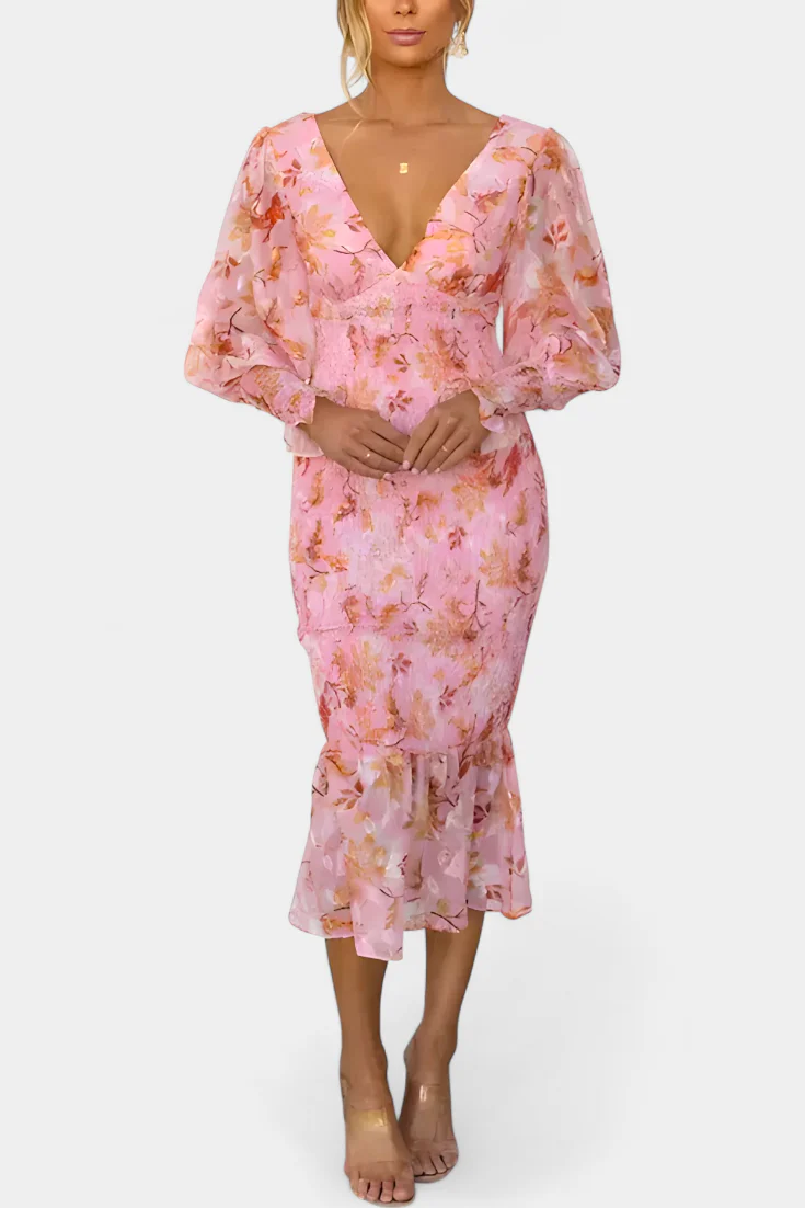 Carly Vestido Floral con Cintura Fruncida y Manga Larga - Image 4