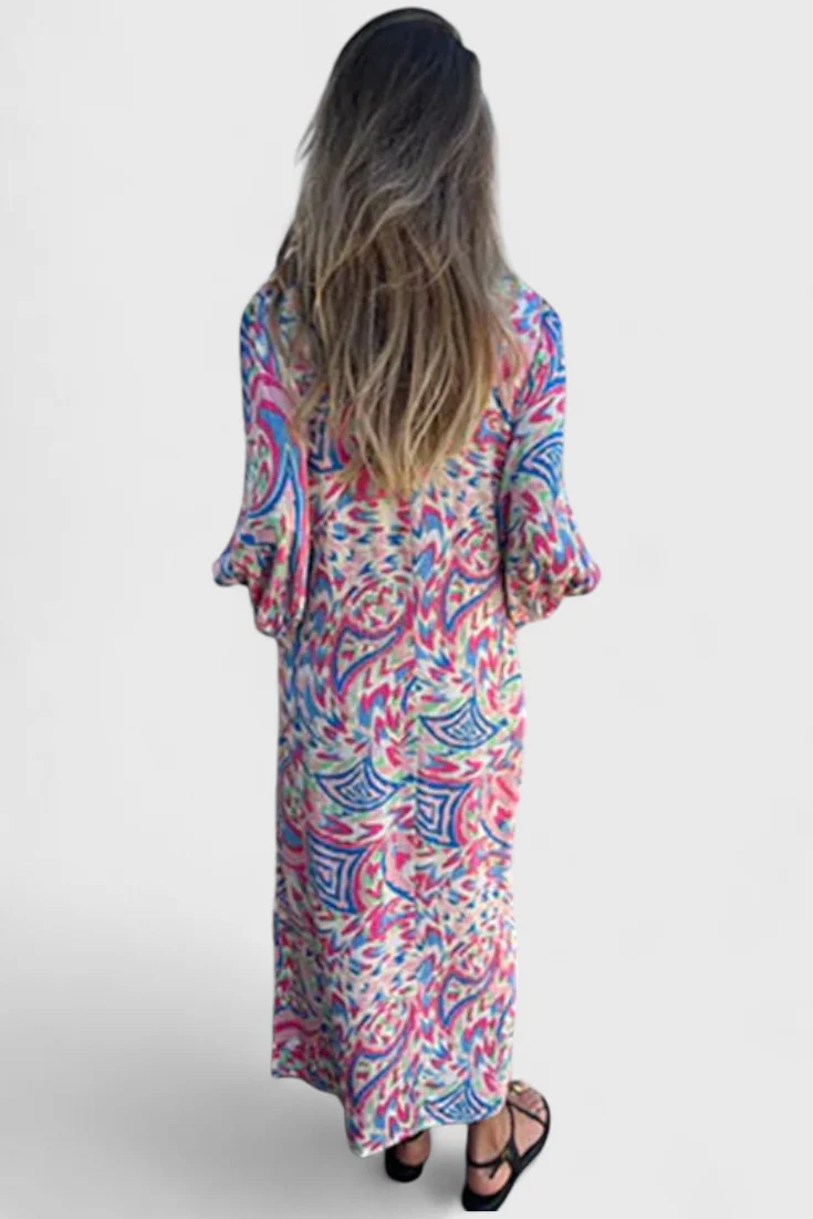 Carmina Vestido Maxi Bohemio con Escote en V y Estampado Abstracto - Image 4