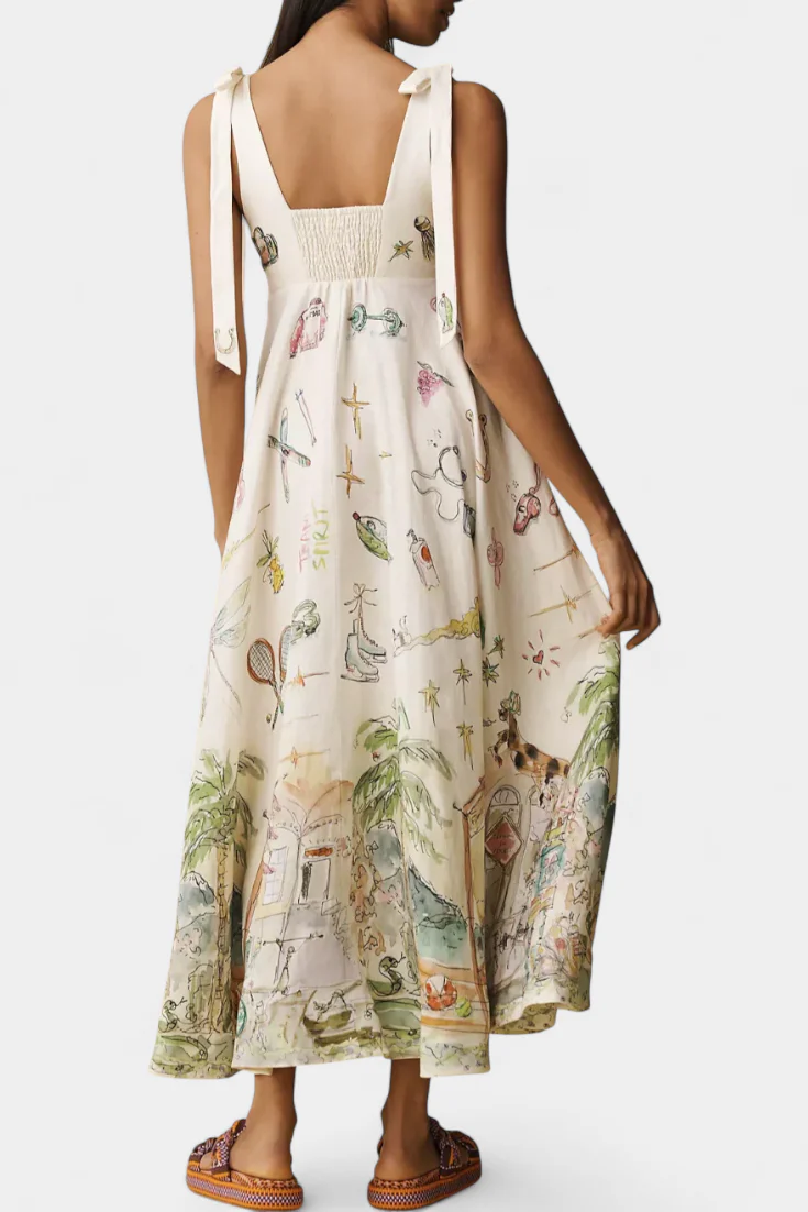 Cirila Vestido Largo con Cordones y Estampado Floral Fantasía - Image 2