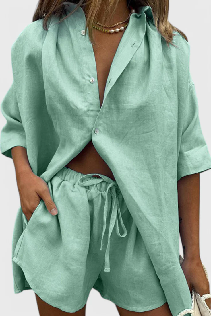 Anika Conjunto de Dos Piezas con Camisa de Botones y Pantalones Cortos con Cuerda - Image 2