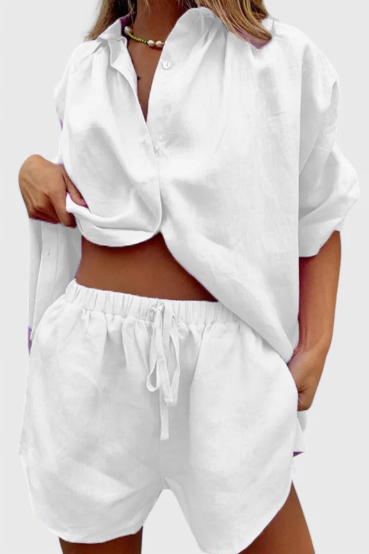 Anika Conjunto de Dos Piezas con Camisa de Botones y Pantalones Cortos con Cuerda - Image 3