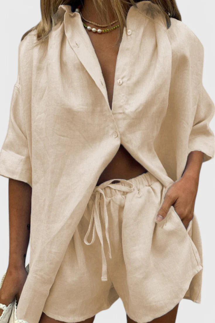 Anika Conjunto de Dos Piezas con Camisa de Botones y Pantalones Cortos con Cuerda - Image 5