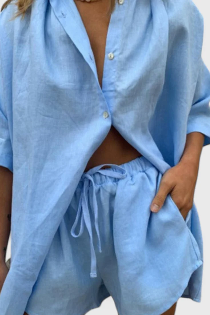 Anika Conjunto de Dos Piezas con Camisa de Botones y Pantalones Cortos con Cuerda - Image 6