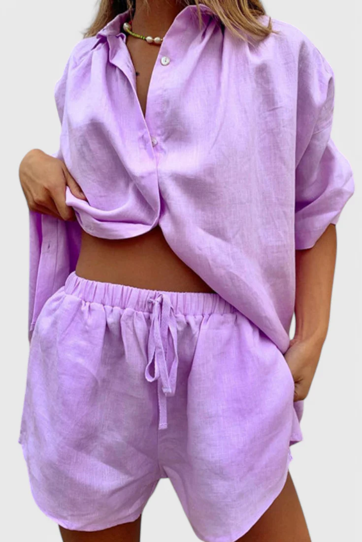 Anika Conjunto de Dos Piezas con Camisa de Botones y Pantalones Cortos con Cuerda - Image 7