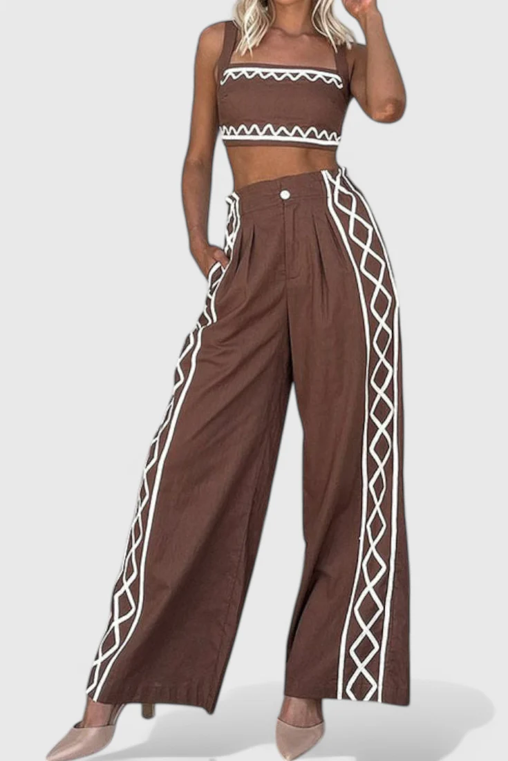 Mirella Conjunto Crop y Pantalones Anchos de Estampado Zigzag - Image 2