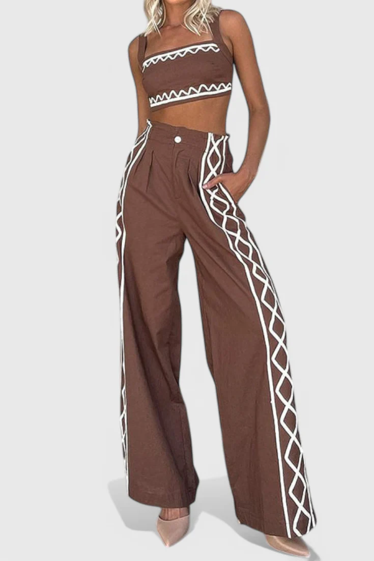 Mirella Conjunto Crop y Pantalones Anchos de Estampado Zigzag - Image 3