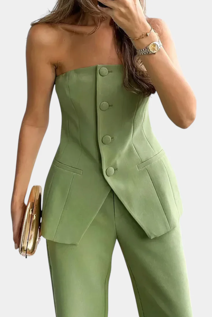 Ekaterina Conjunto de Top Tubo y Pantalón de Pierna Ancha con Estilo Minimalista - Image 2
