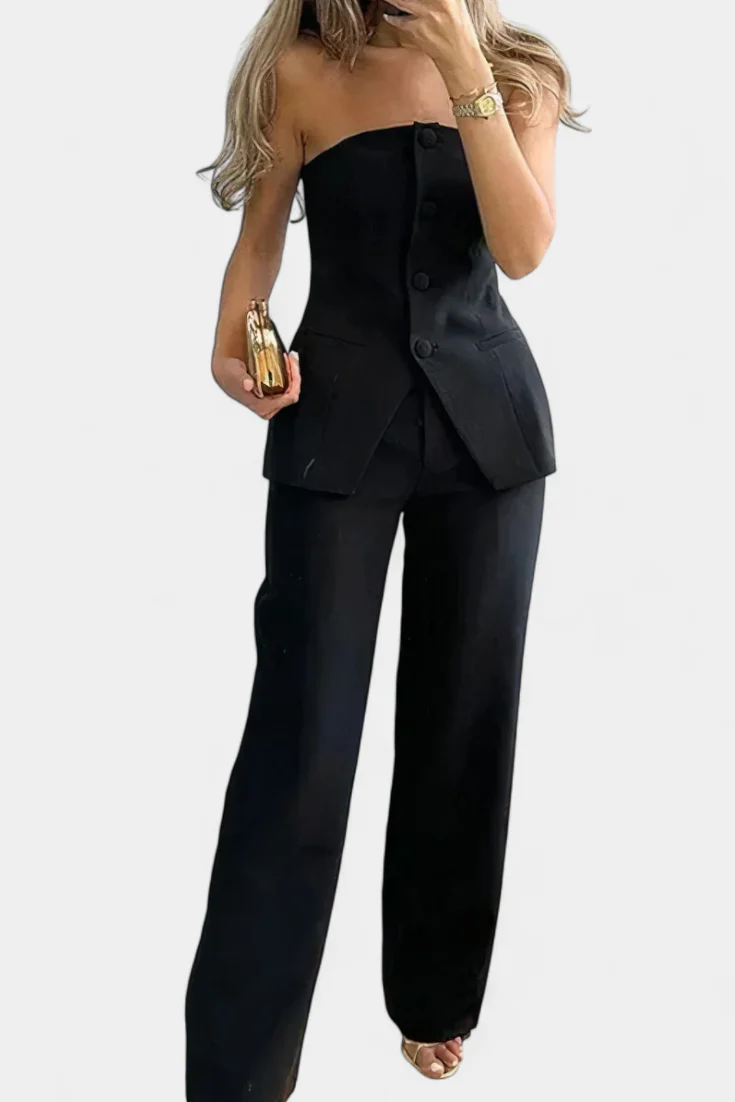 Ekaterina Conjunto de Top Tubo y Pantalón de Pierna Ancha con Estilo Minimalista - Image 5