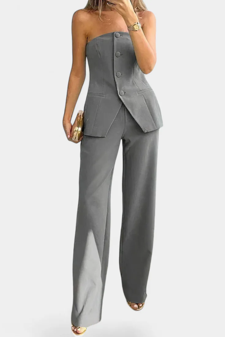 Ekaterina Conjunto de Top Tubo y Pantalón de Pierna Ancha con Estilo Minimalista - Image 6