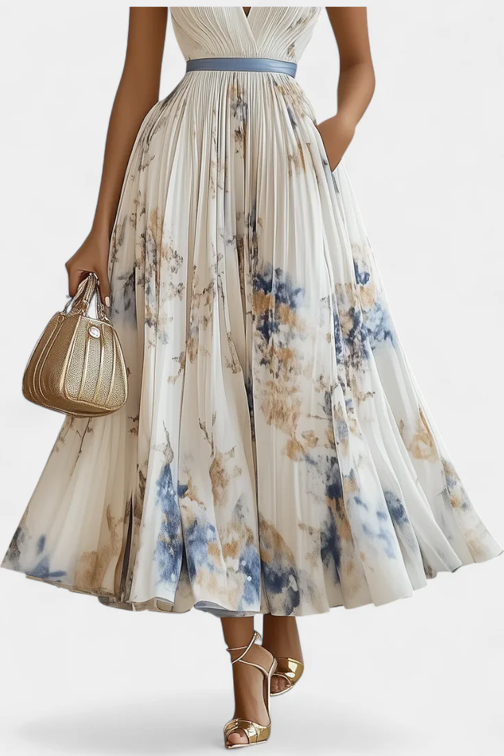 Elise Vestido Midi Sin Mangas con Estampado Floral y Plisado - Image 3