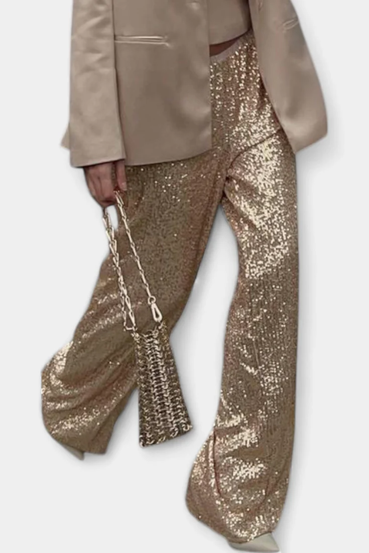 Elva Pantalones de Lentejuelas de Cintura Alta y Corte Holgado - Image 7
