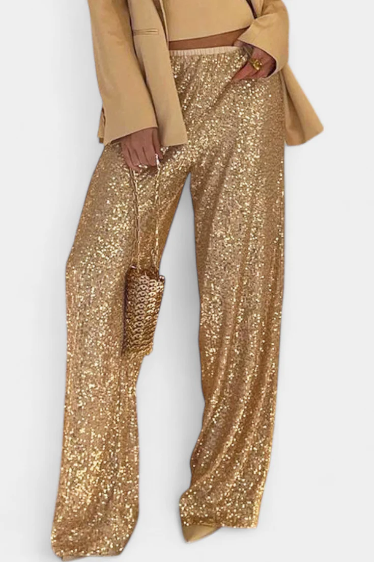 Elva Pantalones de Lentejuelas de Cintura Alta y Corte Holgado - Image 8