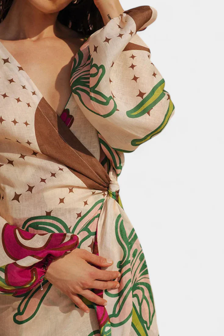 Fana Vestido Cruzado Estampado Floral con Lazo a la Cintura - Image 2