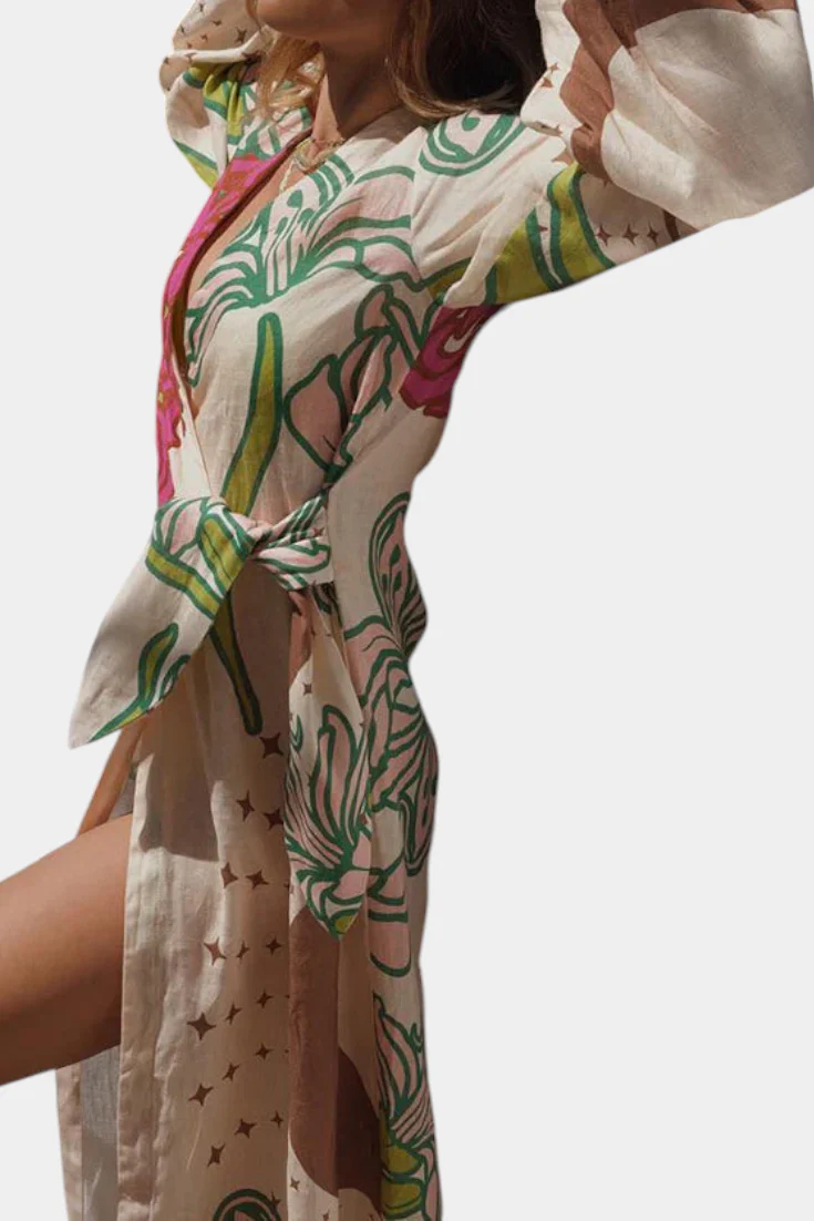 Fana Vestido Cruzado Estampado Floral con Lazo a la Cintura - Image 8