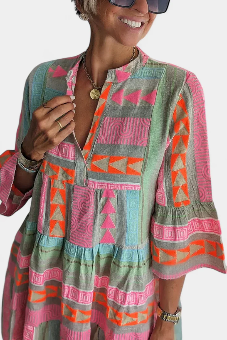 Gina Vestido Boho Bordado con Escote en V - Image 3