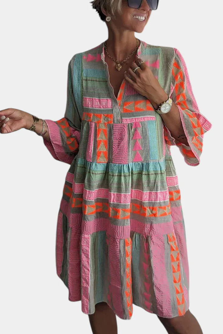 Gina Vestido Boho Bordado con Escote en V - Image 4