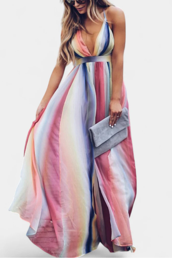 Gretchen Vestido de Rayas Multicolor con Escote en V