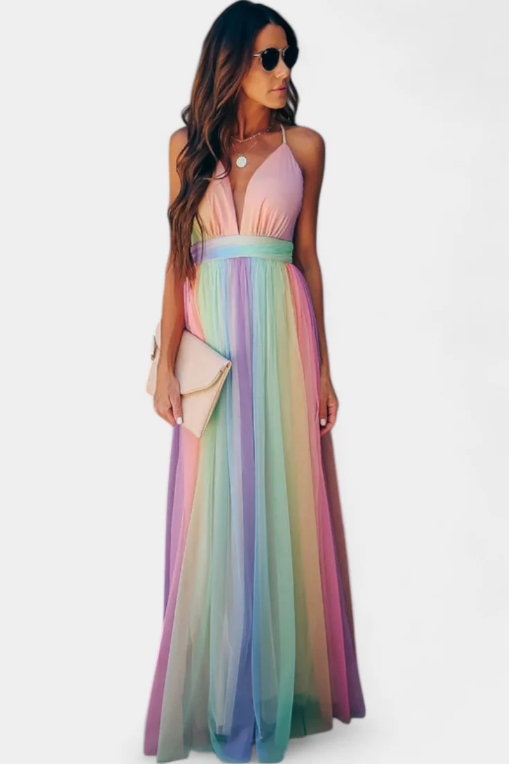Gretchen Vestido de Rayas Multicolor con Escote en V - Image 4