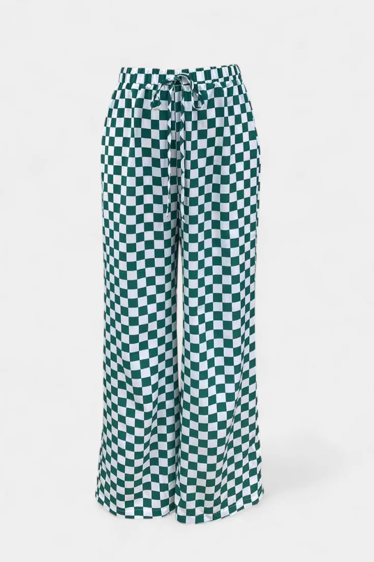 Hilaria Pantalones de Pierna Ancha con Estampado a Cuadros - Image 3