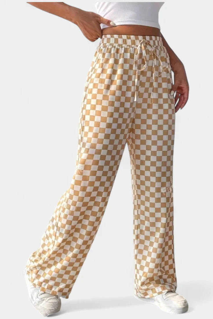 Hilaria Pantalones de Pierna Ancha con Estampado a Cuadros - Image 4