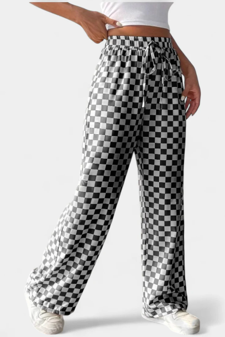 Hilaria Pantalones de Pierna Ancha con Estampado a Cuadros - Image 5