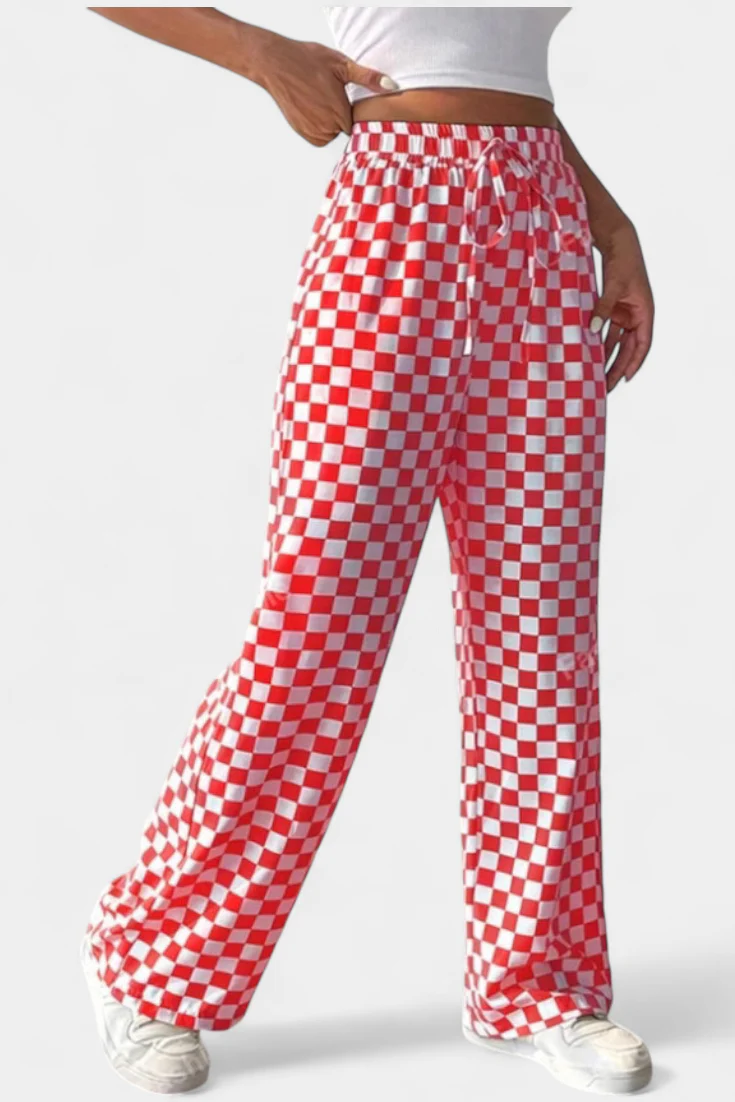 Hilaria Pantalones de Pierna Ancha con Estampado a Cuadros - Image 7