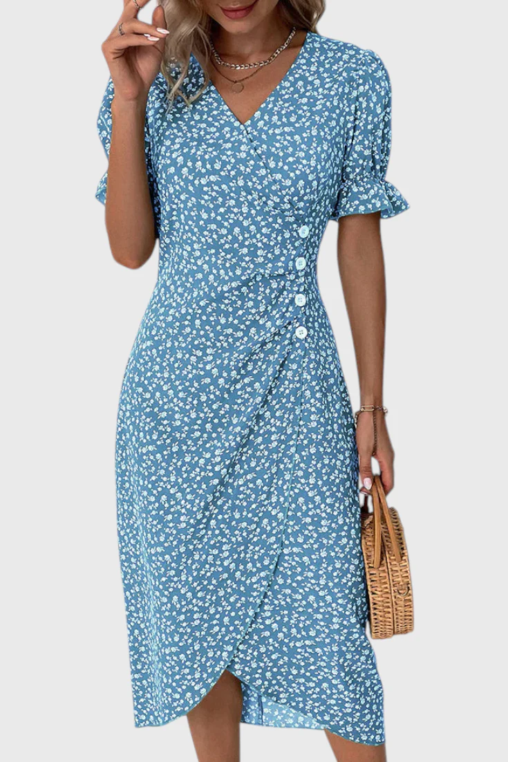Joana Vestido Midi Floral con Escote en V y Mangas Cortas - Image 2