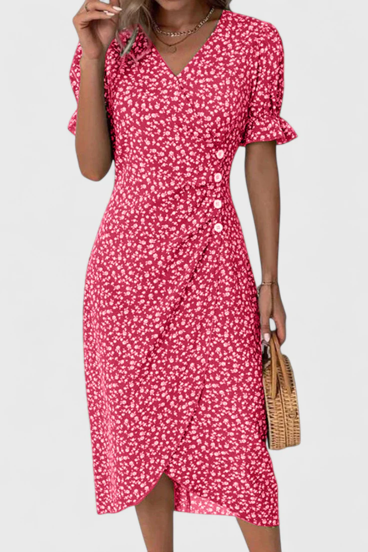 Joana Vestido Midi Floral con Escote en V y Mangas Cortas - Image 4