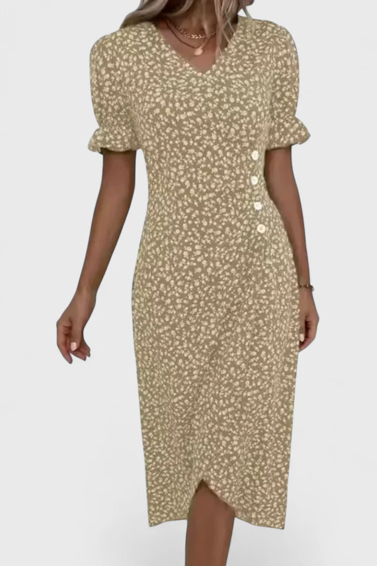 Joana Vestido Midi Floral con Escote en V y Mangas Cortas - Image 6