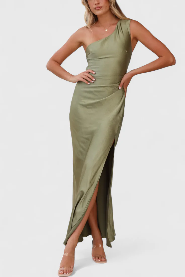 Josefa Vestido de Un Hombro con Pliegues y Alta Abertura - Image 2