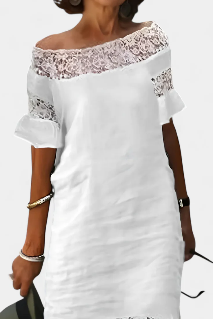 Karol Vestido Casual de Lino con Encaje y Cuello Barco - Image 2
