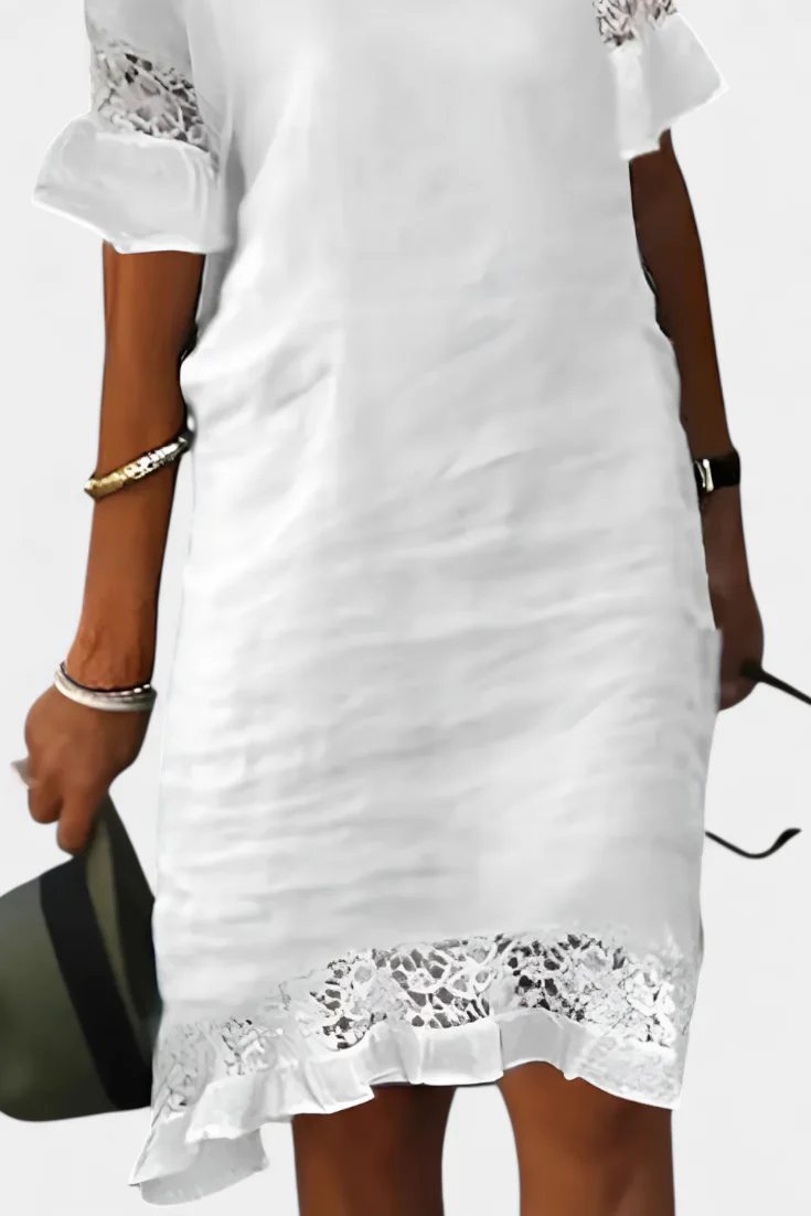 Karol Vestido Casual de Lino con Encaje y Cuello Barco - Image 3
