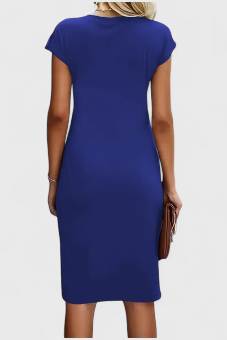 Katrina Vestido Midi Atemporal con Cuello Redondo y Detalle Drapeado - Image 11