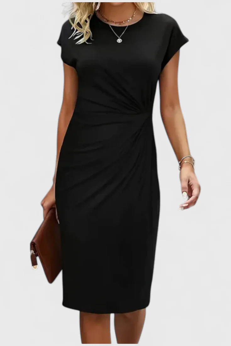Katrina Vestido Midi Atemporal con Cuello Redondo y Detalle Drapeado - Image 12